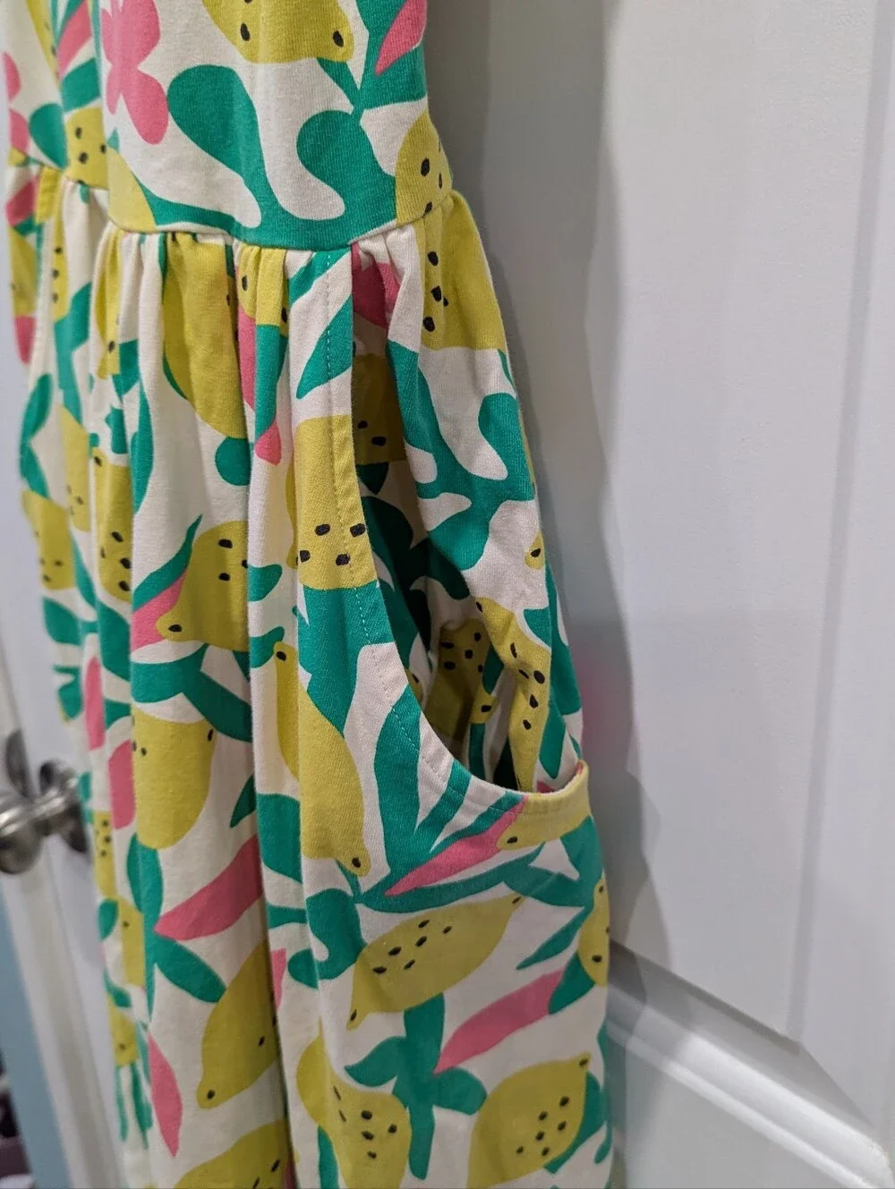 Hanna Andersson Kids Sleeveless Dress Lemon Zesty Citrus Cotton Girl Size 150 12